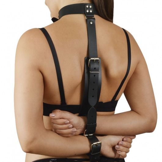 Черная кожаная фиксация рук за спиной  Новичок - Sitabella - купить с доставкой в Архангельске