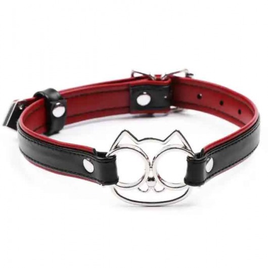 Черно-красный ошейник с мордочкой кошечки - Notabu - купить с доставкой в Архангельске