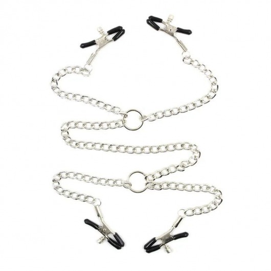 Серебристые зажимы для сосков и половых губ на тонкой цепочке - Notabu - купить с доставкой в Архангельске