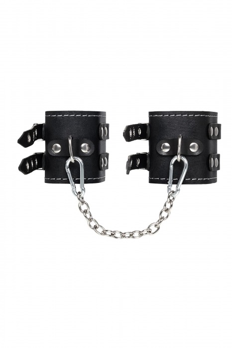 Черные кожаные оковы с двумя ремнями и красной подкладкой - Pecado - купить с доставкой в Архангельске