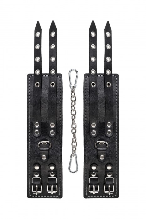 Черные кожаные оковы с двумя ремнями и красной подкладкой - Pecado - купить с доставкой в Архангельске