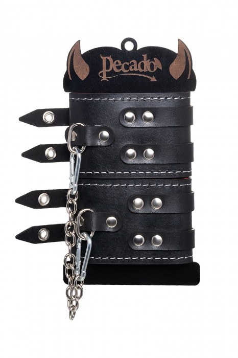 Черные кожаные оковы с двумя ремнями и красной подкладкой - Pecado - купить с доставкой в Архангельске