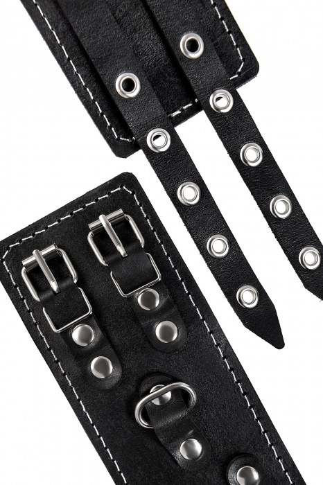 Черные кожаные оковы с двумя ремнями и красной подкладкой - Pecado - купить с доставкой в Архангельске