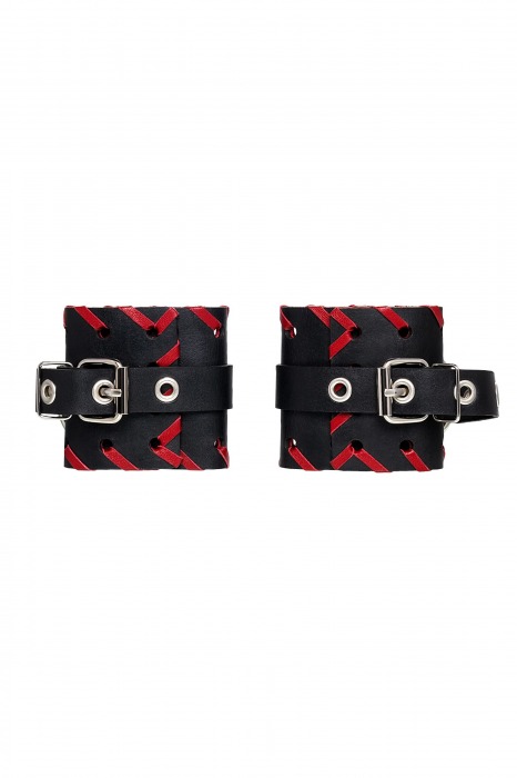 Черно-красные наручники из натуральной кожи - Pecado - купить с доставкой в Архангельске