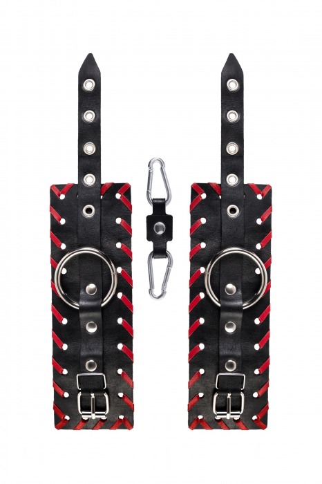 Черно-красные наручники из натуральной кожи - Pecado - купить с доставкой в Архангельске