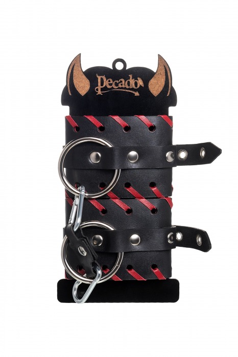 Черно-красные наручники из натуральной кожи - Pecado - купить с доставкой в Архангельске