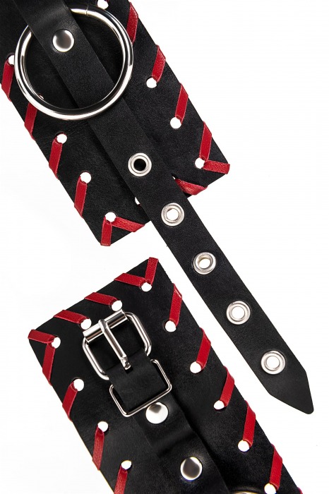 Черно-красные наручники из натуральной кожи - Pecado - купить с доставкой в Архангельске