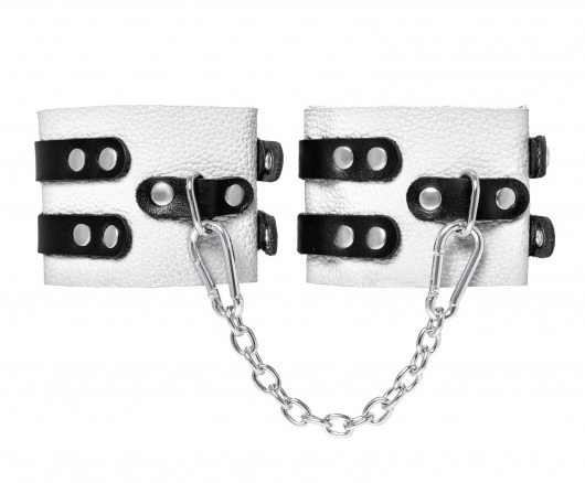 Бело-черные оковы с двумя ремешками и люверсами - Pecado - купить с доставкой в Архангельске