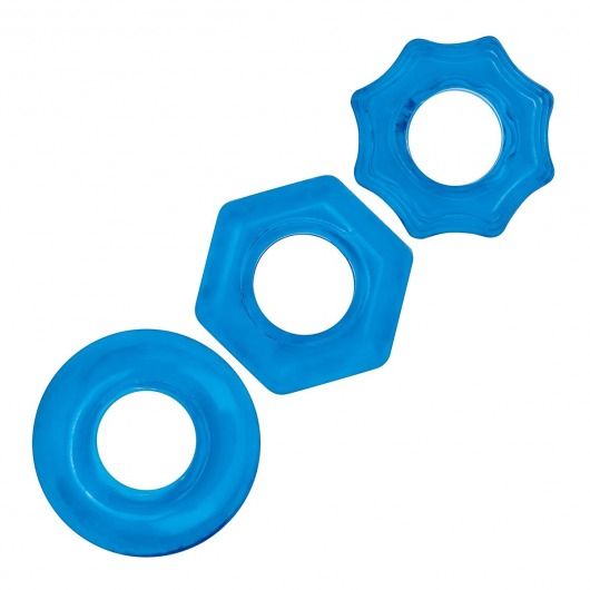 Комплект из трех голубых колец для эрекции 3-Pack Nuts   Bolts Stretch Cock Ring Set - BlueLine - в Архангельске купить с доставкой