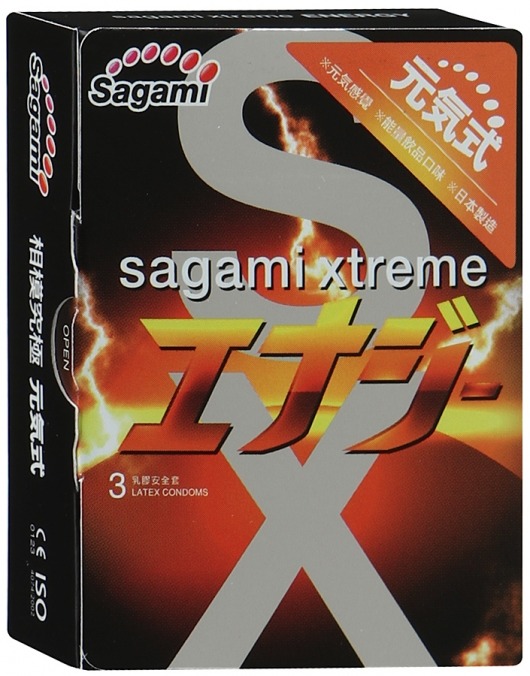 Презервативы Sagami Xtreme ENERGY с ароматом энергетика - 3 шт. - Sagami - купить с доставкой в Архангельске