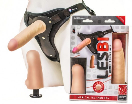 Телесный страпон Harness LESBI с вагинальной пробкой - 16,5 см. - LOVETOY (А-Полимер) - купить с доставкой в Архангельске