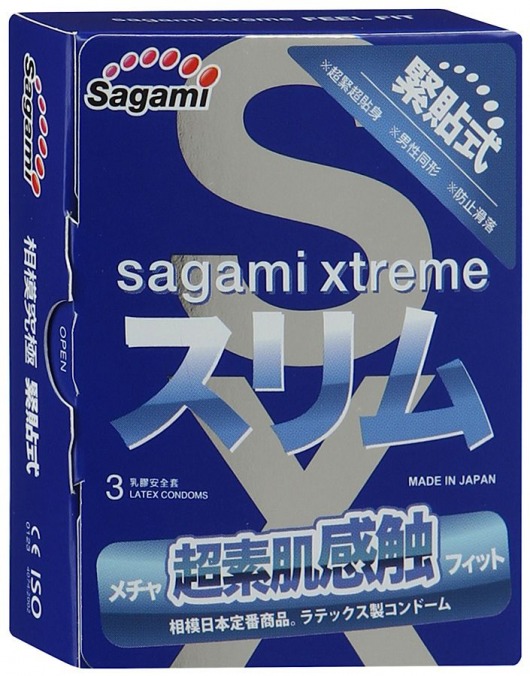 Розовые презервативы Sagami Xtreme FEEL FIT 3D - 3 шт. - Sagami - купить с доставкой в Архангельске