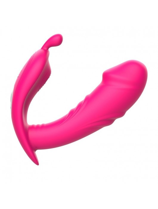 Розовый вибромассажёр с пультом дистанционного управления - I-MOON