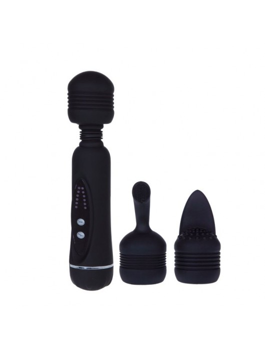 Черный вибромассажер со сменными насадками - 20 см. - Baile