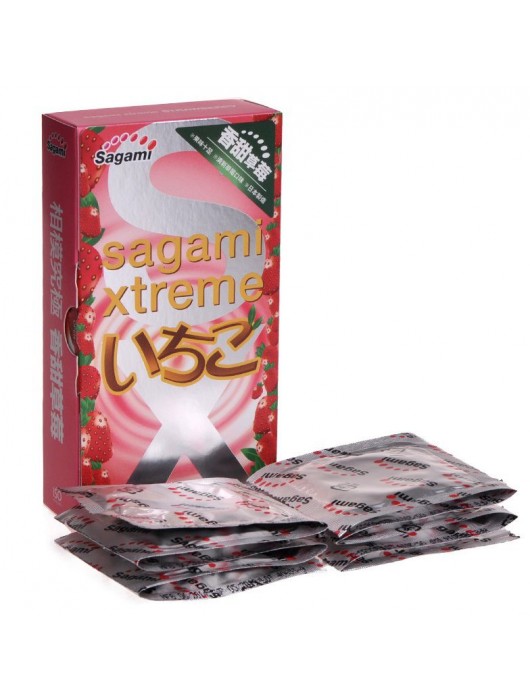 Презервативы Sagami Xtreme Strawberry c ароматом клубники - 10 шт. - Sagami - купить с доставкой в Архангельске