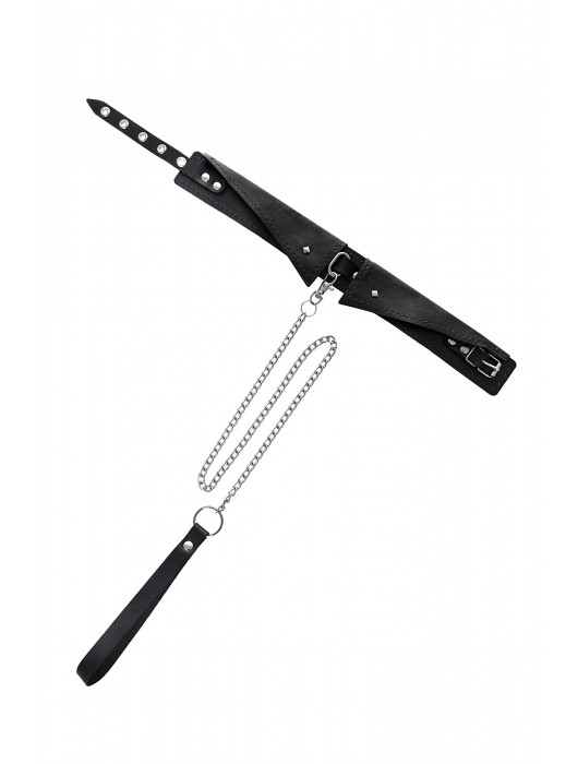 Черный кожаный ошейник-воротник с поводком - Pecado - купить с доставкой в Архангельске