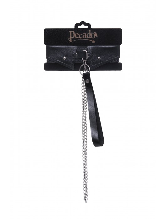 Черный кожаный ошейник-воротник с поводком - Pecado - купить с доставкой в Архангельске