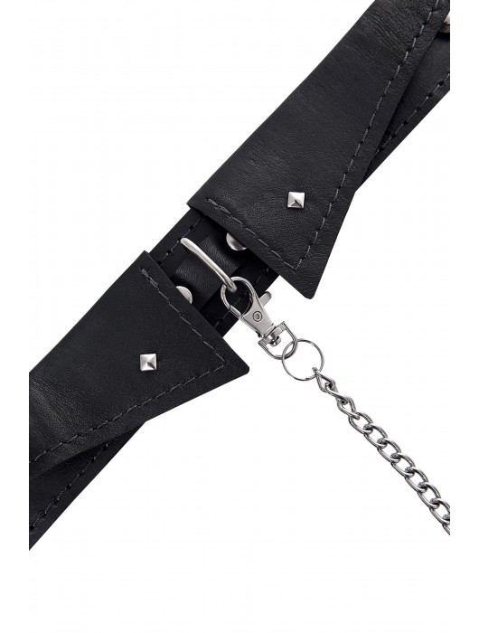 Черный кожаный ошейник-воротник с поводком - Pecado - купить с доставкой в Архангельске