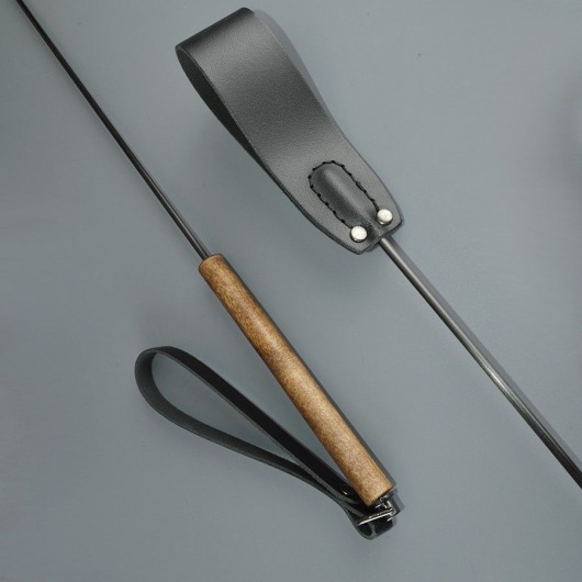 Черный кожаный стек с деревянной рукоятью - 69 см. - Sitabella - купить с доставкой в Архангельске