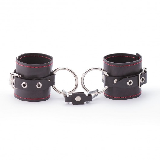 Черные однослойные кожаные наручники с контрастной строчкой - Crazy Handmade - купить с доставкой в Архангельске