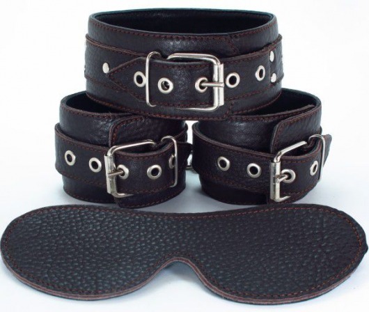 Набор БДСМ-аксессуаров из мягкой кожи черного цвета - БДСМ Арсенал - купить с доставкой в Архангельске