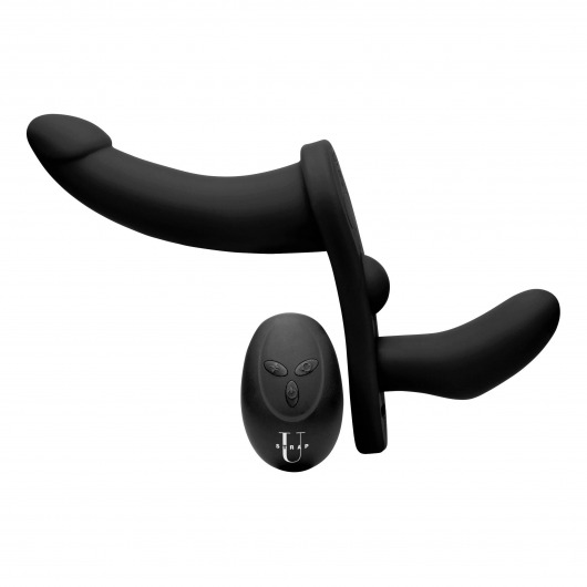 Черный вибрострапон Double Take 10X Double Penetration Vibrating Strap-on Harness - XR Brands - купить с доставкой в Архангельске