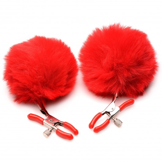 Красные зажимы на соски с помпонами Pom Pom - XR Brands - купить с доставкой в Архангельске