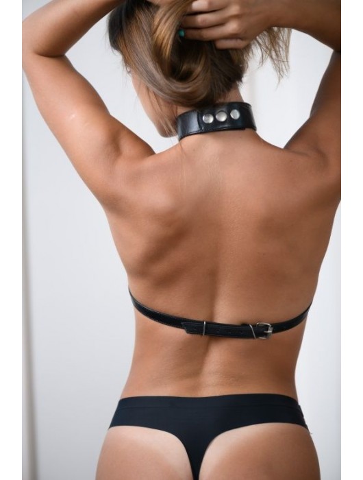 Черная кожаная сбруя с ошейником plus size из нежной кожи - БДСМ Арсенал - купить с доставкой в Архангельске