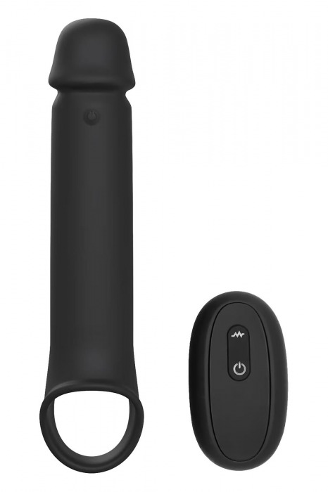 Черная насадка-удлинитель с вибрацией Vibrating Extender With Remote - Dream Toys - в Архангельске купить с доставкой