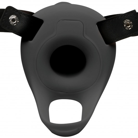 Черный полый страпон с вибрацией 2’’ Erection 28X Smooth Vibrating Silicone Penis Sheath - XR Brands - купить с доставкой в Архангельске