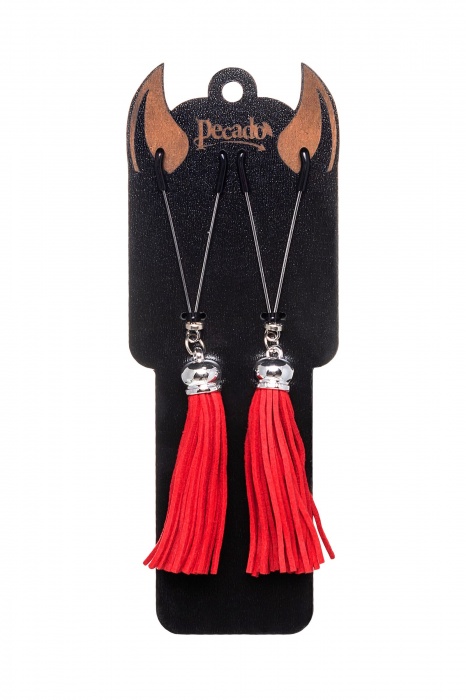 Зажимы на соски «Вилки» с красными кисточками из замши - Pecado - купить с доставкой в Архангельске