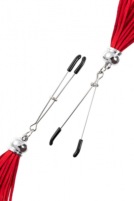 Зажимы на соски «Вилки» с красными кисточками из замши - Pecado - купить с доставкой в Архангельске