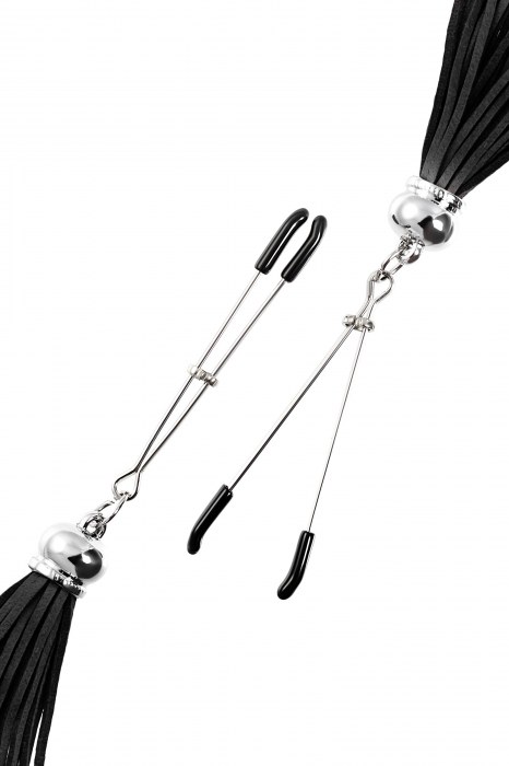 Зажимы на соски «Вилки» с черными кисточками из замши - Pecado - купить с доставкой в Архангельске