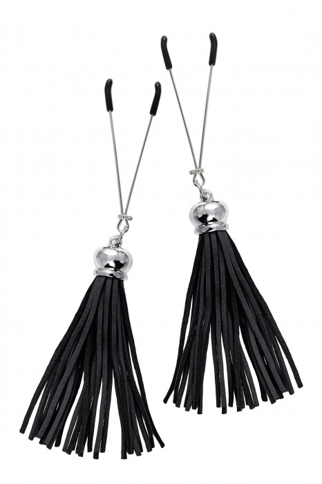 Зажимы на соски «Вилки» с черными кисточками из замши - Pecado - купить с доставкой в Архангельске