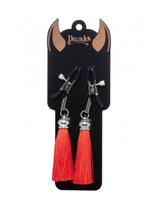 Зажимы на соски «Прищепки» с красными кисточками из шелка - Pecado - купить с доставкой в Архангельске