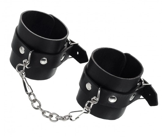 Черные однослойные наручники из натуральной кожи с цепочкой - Pecado - купить с доставкой в Архангельске