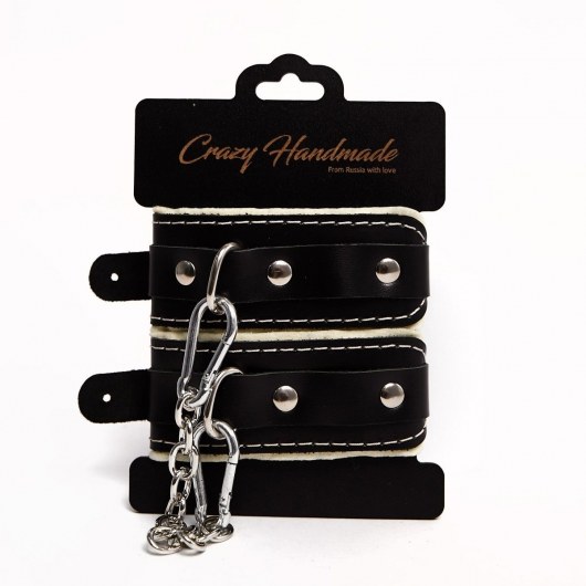 Черные скругленные наручники с мягкой бежевой подкладкой - Crazy Handmade - купить с доставкой в Архангельске