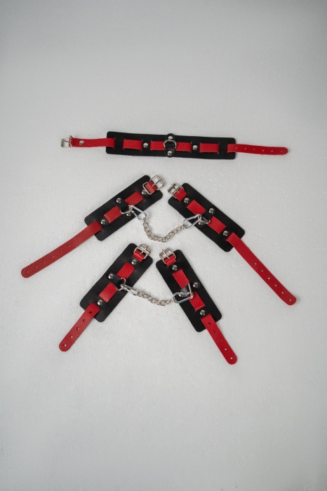 Черно-красный набор фиксаций: наручники, оковы и ошейник - Crazy Handmade - купить с доставкой в Архангельске