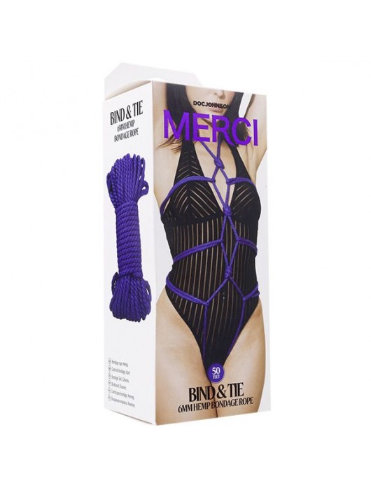 Фиолетовая верёвка для связывания и фиксации Bind Tie - 15,24 м. - Doc Johnson - купить с доставкой в Архангельске
