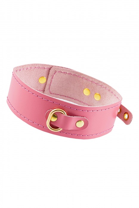 Розовый кожаный однослойный ошейник с прошивкой - Pecado - купить с доставкой в Архангельске