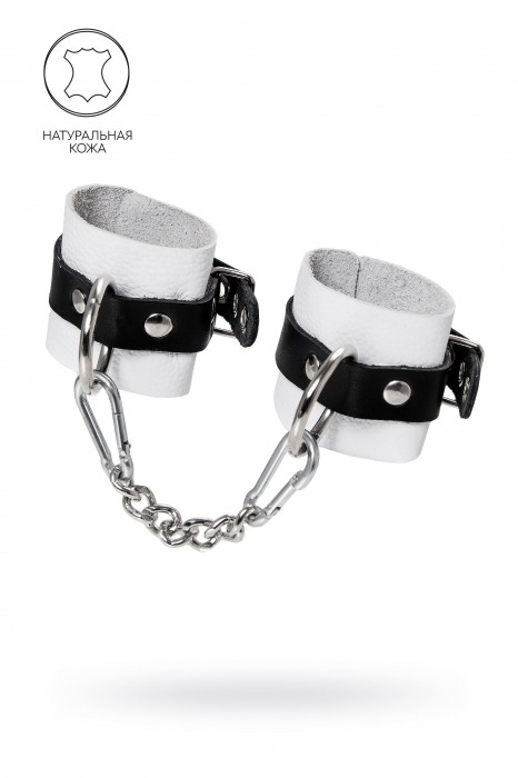 Бело-черные кожаные наручники с одним ремешком с люверсами - Pecado - купить с доставкой в Архангельске