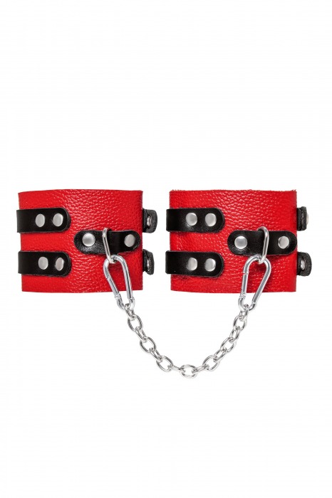 Красно-черные мягкие оковы с двумя ремешками с люверсами - Pecado - купить с доставкой в Архангельске