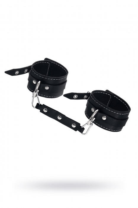 Черные двухслойные кожаные оковы с белой строчкой - Pecado - купить с доставкой в Архангельске