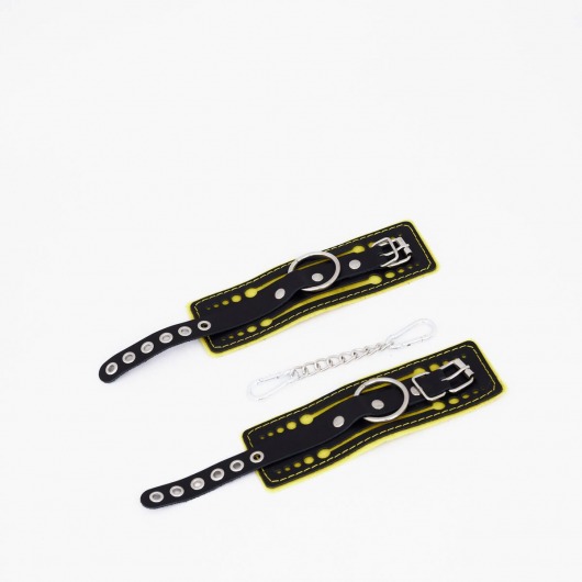 Черно-желтые кожаные наручники с жёлтой строчкой - Crazy Handmade - купить с доставкой в Архангельске