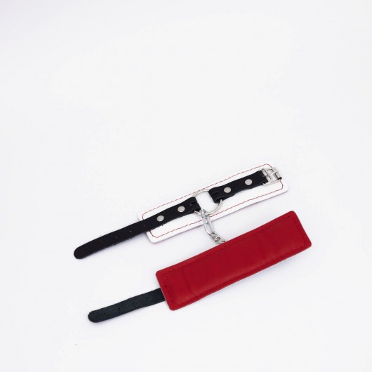 Бело-красные кожаные наручники - Crazy Handmade - купить с доставкой в Архангельске