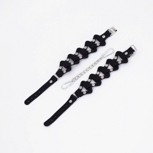 Черные кожаные наручники из звеньев - Crazy Handmade - купить с доставкой в Архангельске