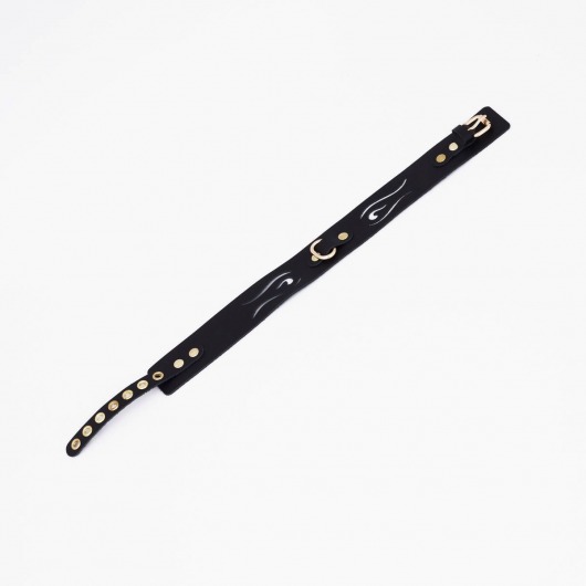 Черный кожаный ошейник с золотистой фурнитурой - Crazy Handmade - купить с доставкой в Архангельске