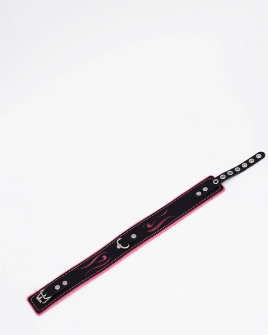 Черно-розовый кожаный ошейник с розовой строчкой - Crazy Handmade - купить с доставкой в Архангельске