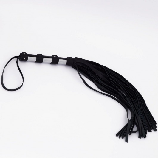 Черный кожаный флоггер со стальной ручкой - 45 см. - Crazy Handmade - купить с доставкой в Архангельске
