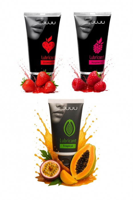 Набор из 3 съедобных лубрикантов JUJU (клубника, малина, тропические фрукты) - JuJu - купить с доставкой в Архангельске